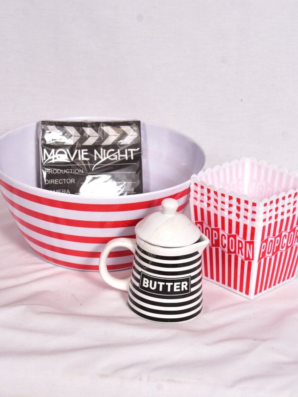 Movie Night PopCorn Plastic Bowl Set With Butter Jar
